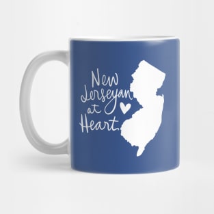 New Jerseyan At Heart: New Jersey State Pride Calligraphy State Silhouette Mug